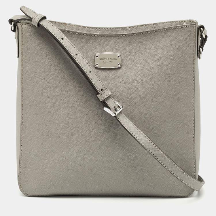 Pre Owned Michael Kors Grey Leather Large Jet Set Travel Messenger Bag