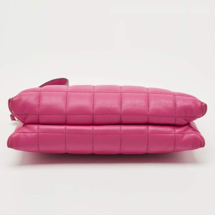 Pre Owned Michael Kors Pink Quilted Leather Wristlet Studded Clutch