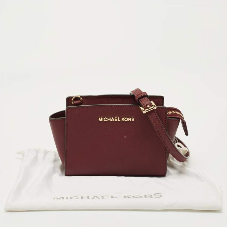Pre Owned Michael Kors Burgundy Saffiano Leather Mini Selma Crossbody Bag