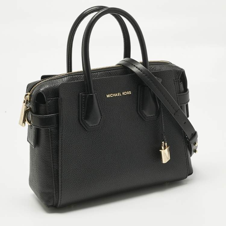 Pre Owned Michael Kors Black Leather Small Belted Mercer Satchel