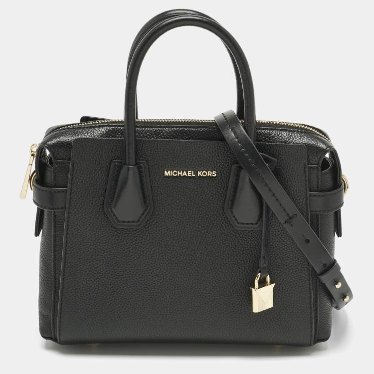 Pre Owned Michael Kors Black Leather Small Belted Mercer Satchel