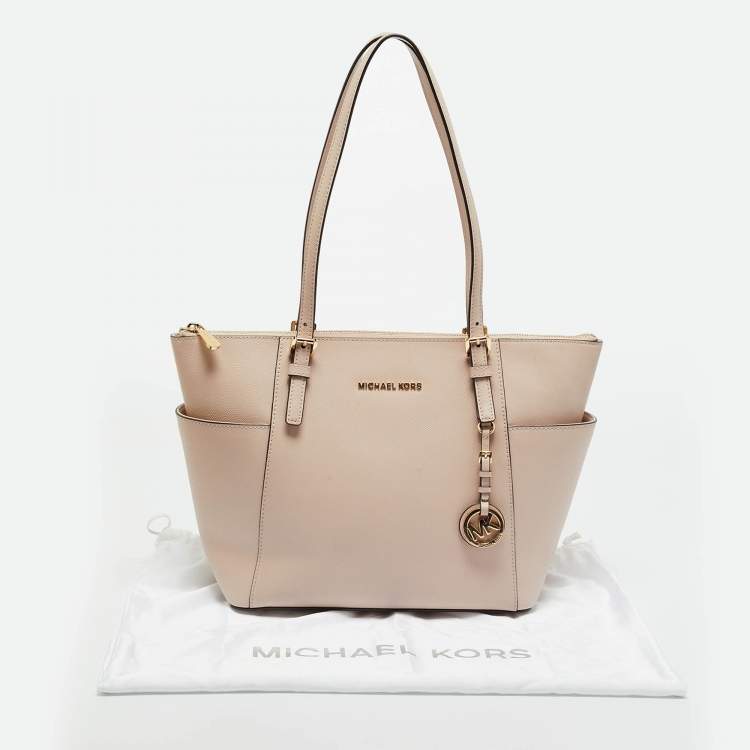 Pre Owned Michael Light Pink Leather Jet Set Top Zip Tote