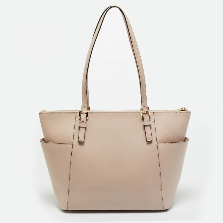 Pre Owned Michael Light Pink Leather Jet Set Top Zip Tote