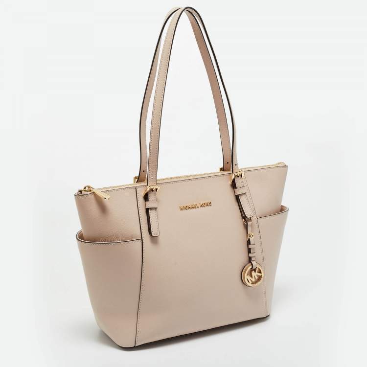 Pre Owned Michael Light Pink Leather Jet Set Top Zip Tote