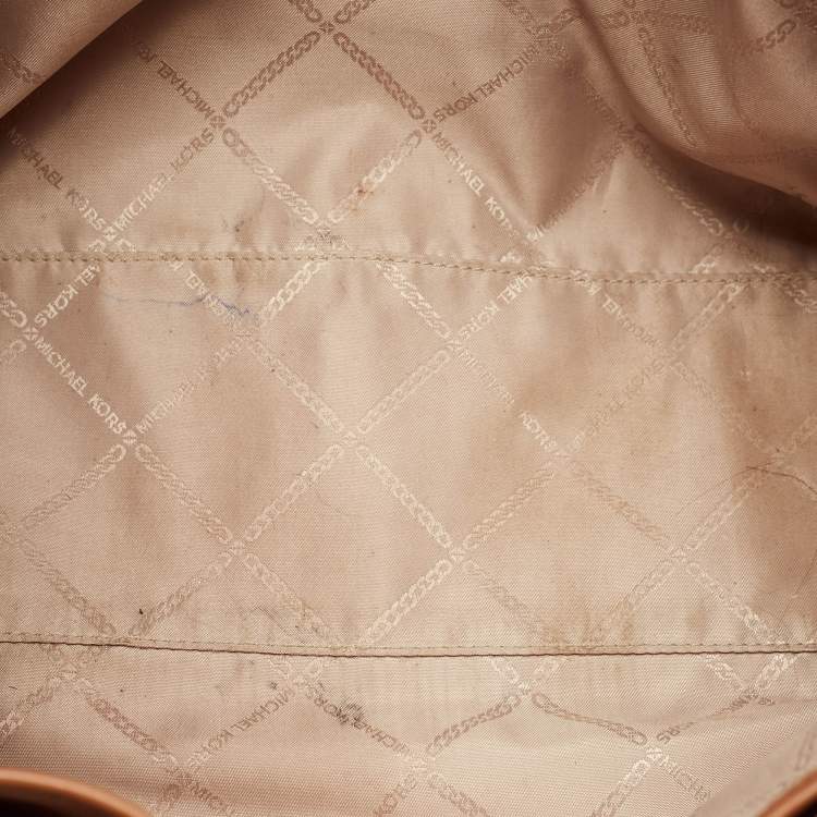 Pre Owned Michael Kors Beige/Brown Logo Jacquard Canvas Large GIgi Tote
