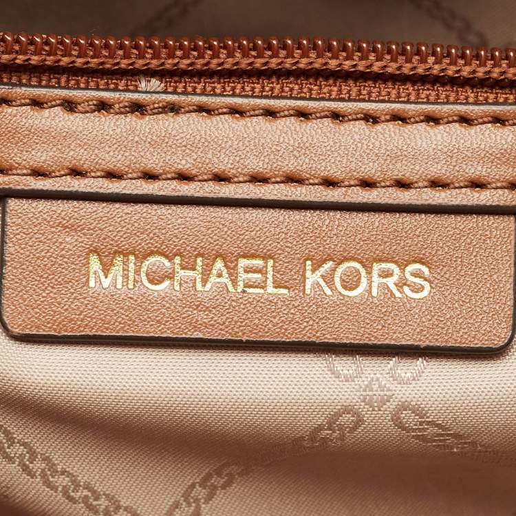 Pre Owned Michael Kors Beige/Brown Logo Jacquard Canvas Large GIgi Tote