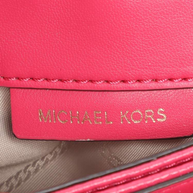Pre Owned Michael Kors Pink Leather Jet Set Charm Crossbody Bag