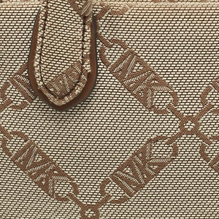Pre Owned Michael Kors Beige Empire Logo Jacquard Canvas Small Gigi Tote