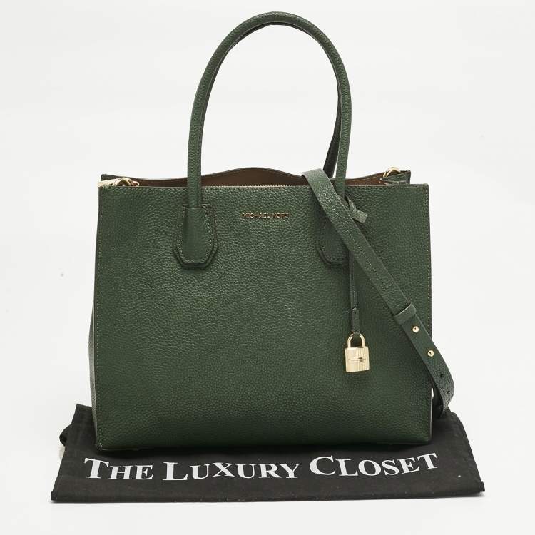 Pre Owned Michael Kors Green Leather Large Mercer Tote