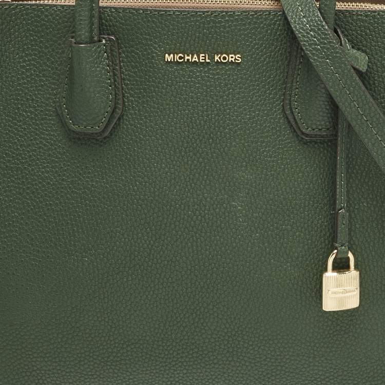 Pre Owned Michael Kors Green Leather Large Mercer Tote