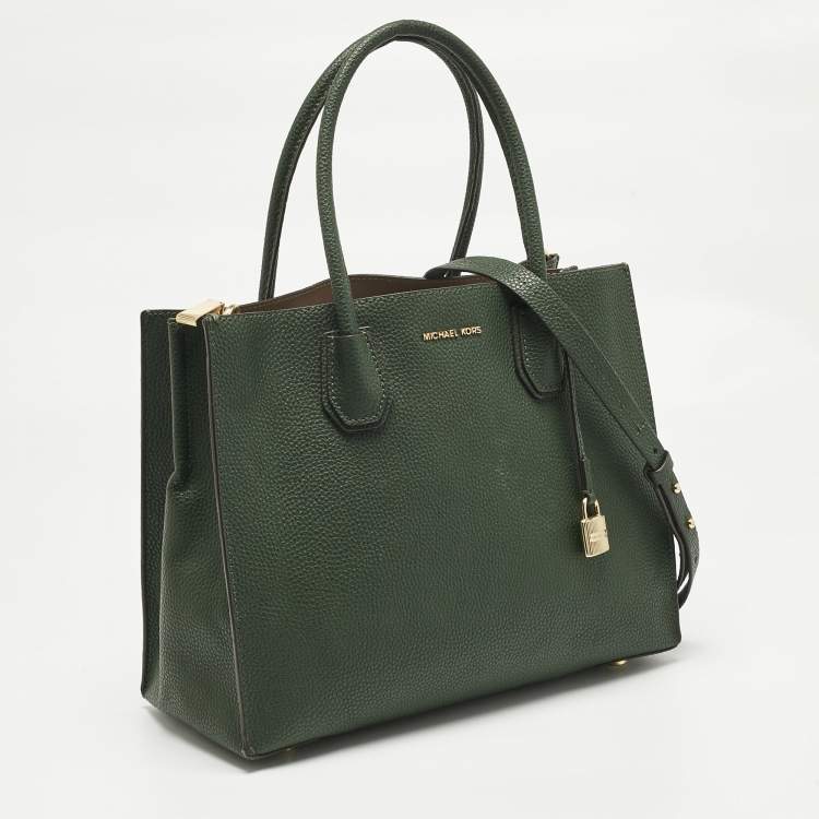 Pre Owned Michael Kors Green Leather Large Mercer Tote