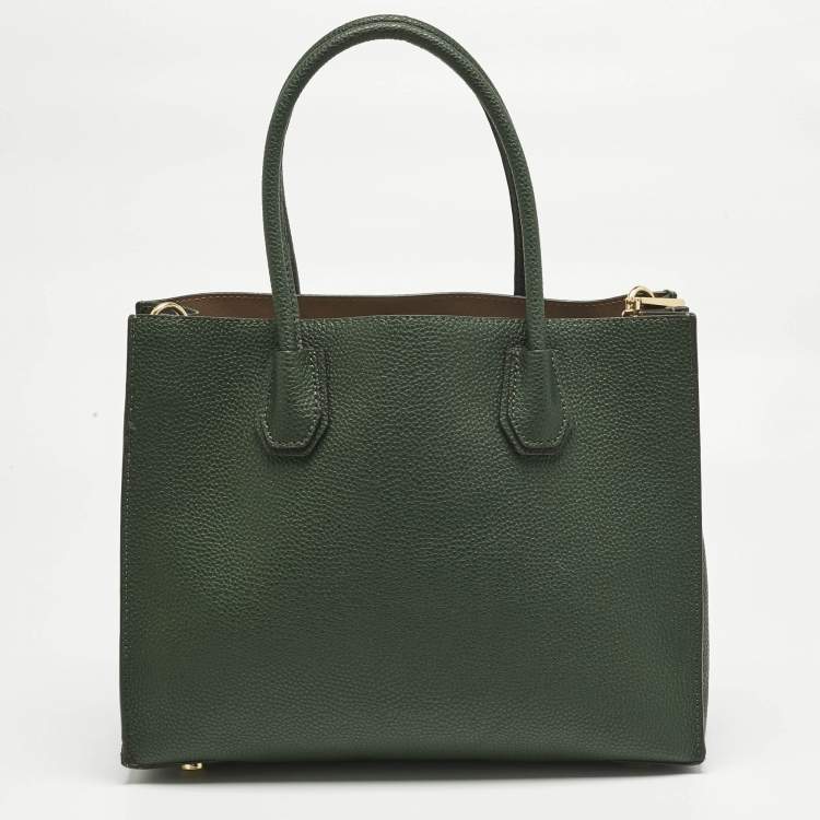 Pre Owned Michael Kors Green Leather Large Mercer Tote