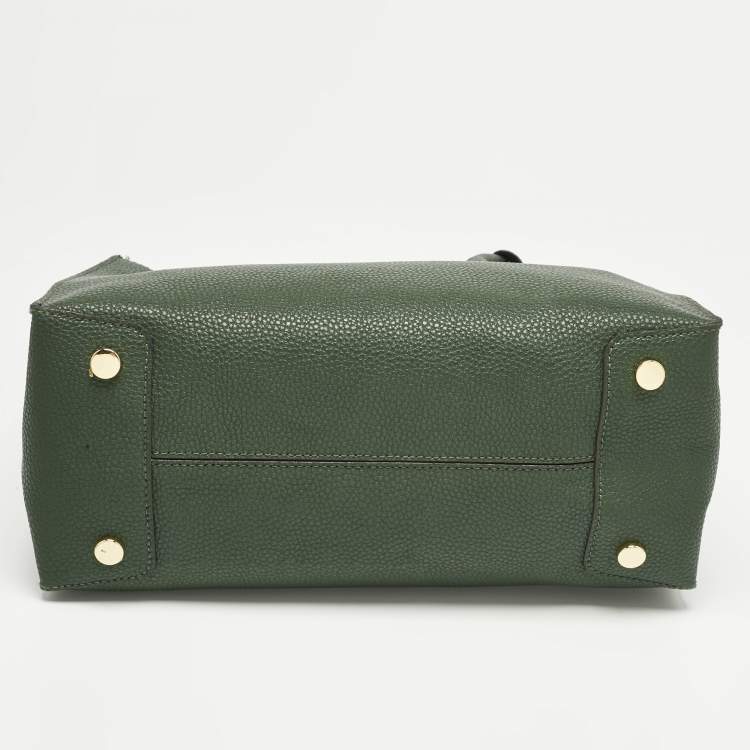 Pre Owned Michael Kors Green Leather Large Mercer Tote