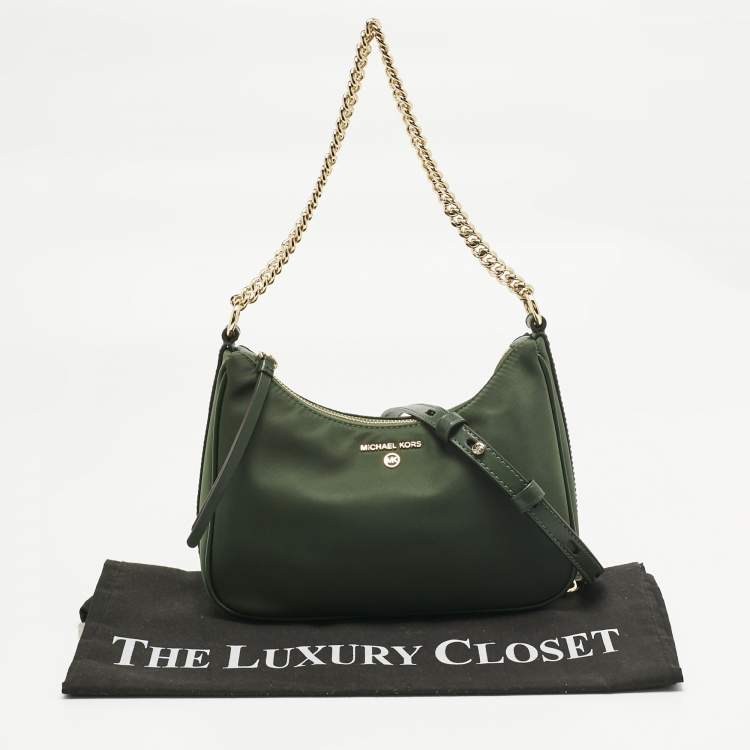 Pre Owned Michael Kors Green Nylon and Leather Gabardine Crossbody Bag