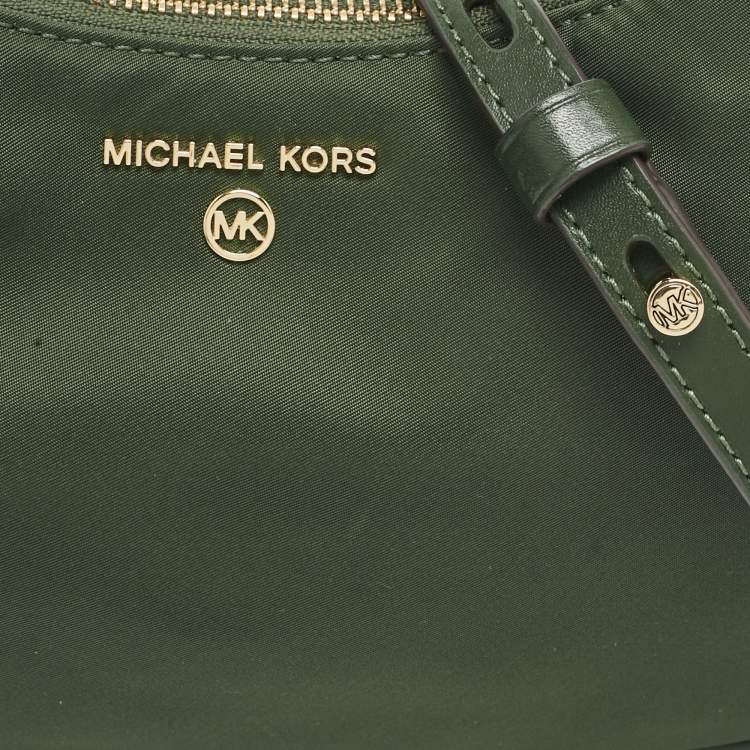 Pre Owned Michael Kors Green Nylon and Leather Gabardine Crossbody Bag