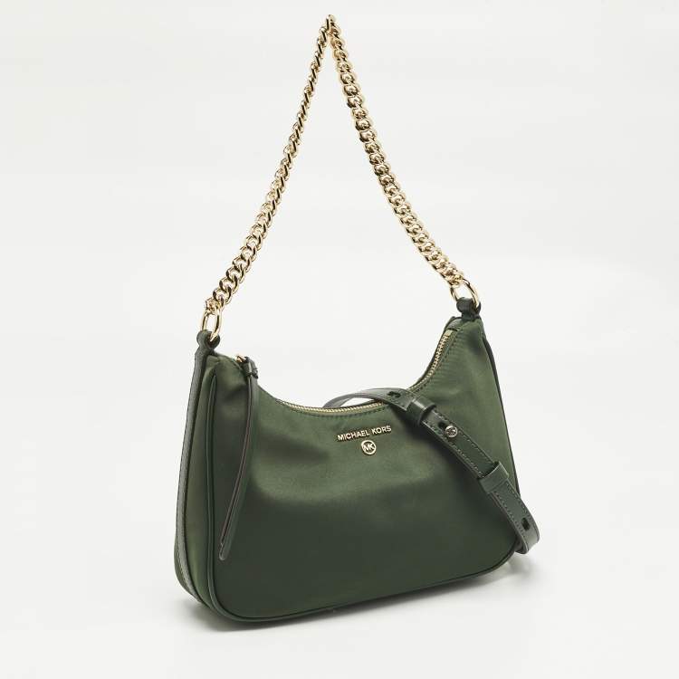 Pre Owned Michael Kors Green Nylon and Leather Gabardine Crossbody Bag