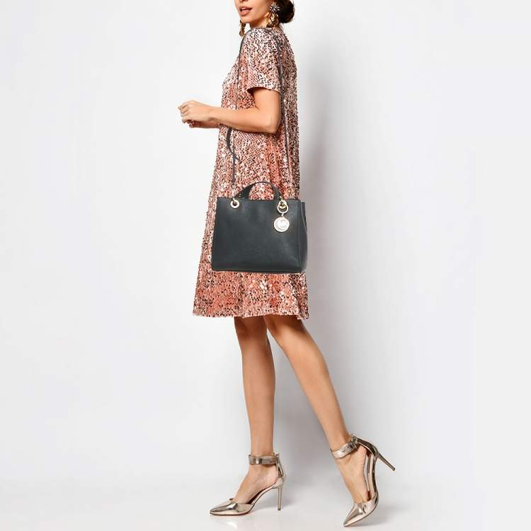 Pre Owned Michael Kors Black Leather Mini Cynthia Tote