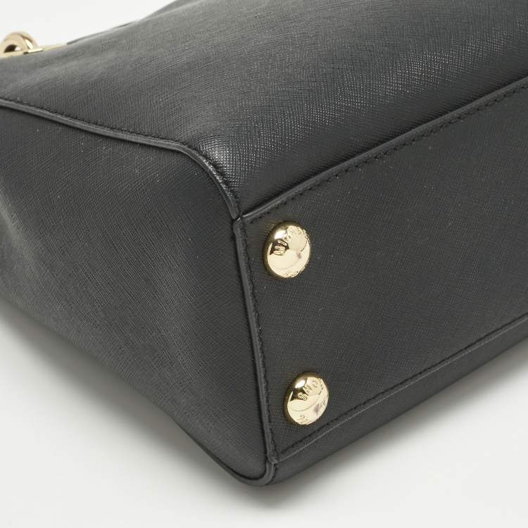 Pre Owned Michael Kors Black Leather Mini Cynthia Tote