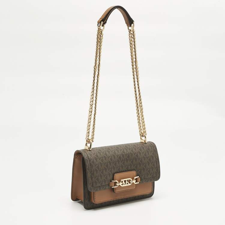 Pre Owned Michael Kors Brown Signature Coated Canvas Extra Small Heather Shoulder Bag