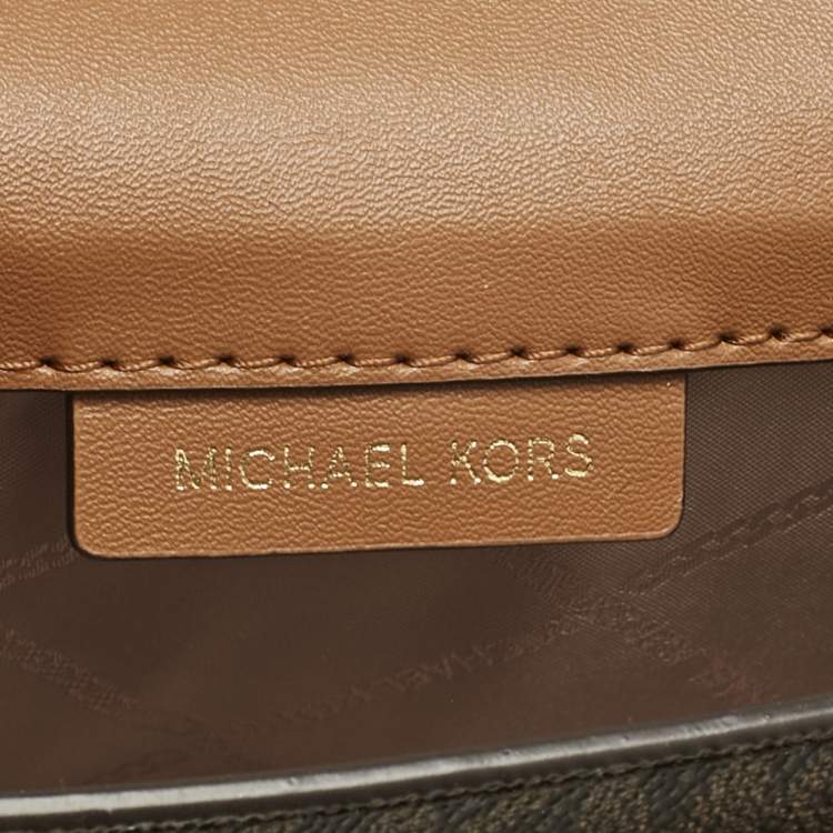 Pre Owned Michael Kors Brown Signature Coated Canvas Extra Small Heather Shoulder Bag