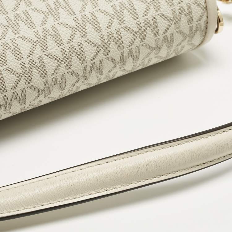 Pre Owned Michael Kors White Signature Coated Canvas and Leather Parker Medium Logo Shoulder Bag