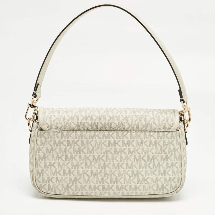 Pre Owned Michael Kors White Signature Coated Canvas and Leather Parker Medium Logo Shoulder Bag