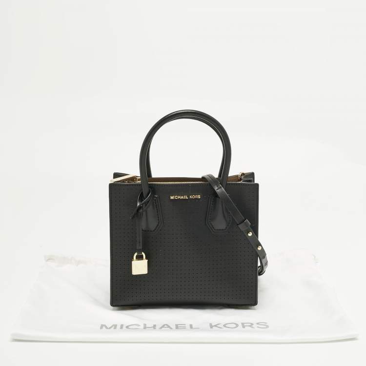 Pre Owned Michael Kors Black Perforated Leather Small Mercer Tote
