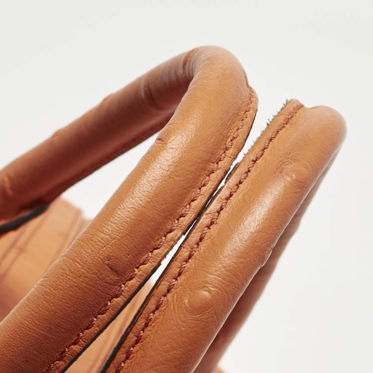 Pre Owned Michael Kors Orange Ostrich Embossed Leather Bedford Belted Satchel