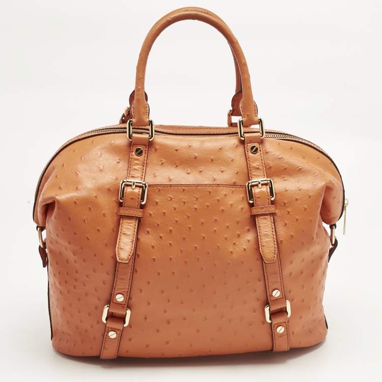 Pre Owned Michael Kors Orange Ostrich Embossed Leather Bedford Belted Satchel