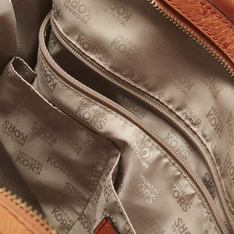 Pre Owned Michael Kors Orange Ostrich Embossed Leather Bedford Belted Satchel