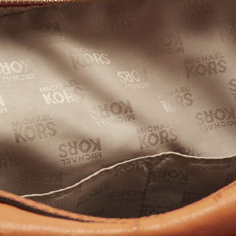 Pre Owned Michael Kors Orange Ostrich Embossed Leather Bedford Belted Satchel