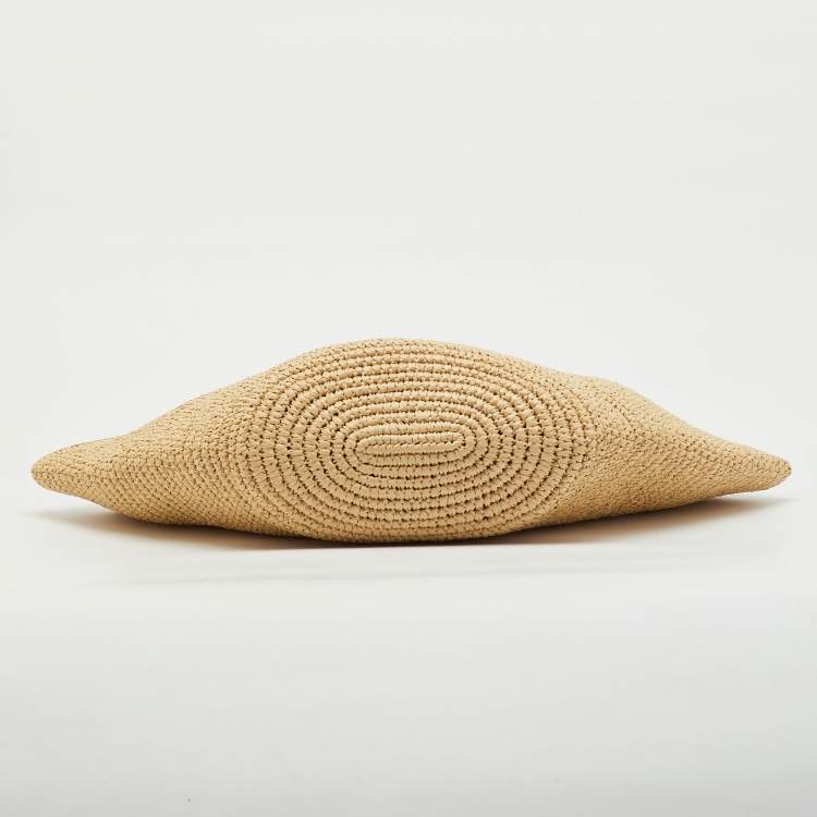 Pre Owned Michael Kors Beige/Black Raffia and Leather Fan Large Beach Tote