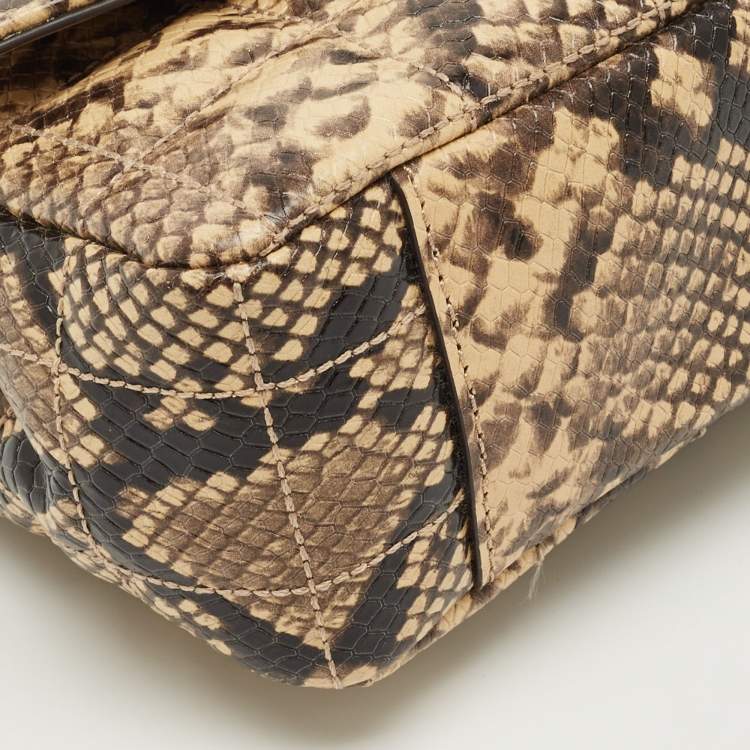Pre Owned Michael Kors Cream/Black Python Embossed Leather Large Soho Shoulder Bag