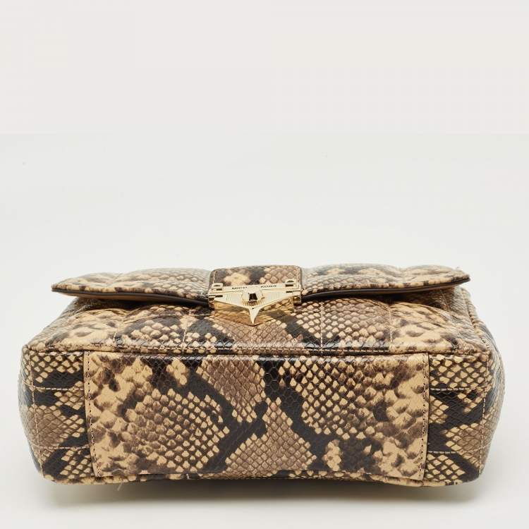 Pre Owned Michael Kors Cream/Black Python Embossed Leather Large Soho Shoulder Bag