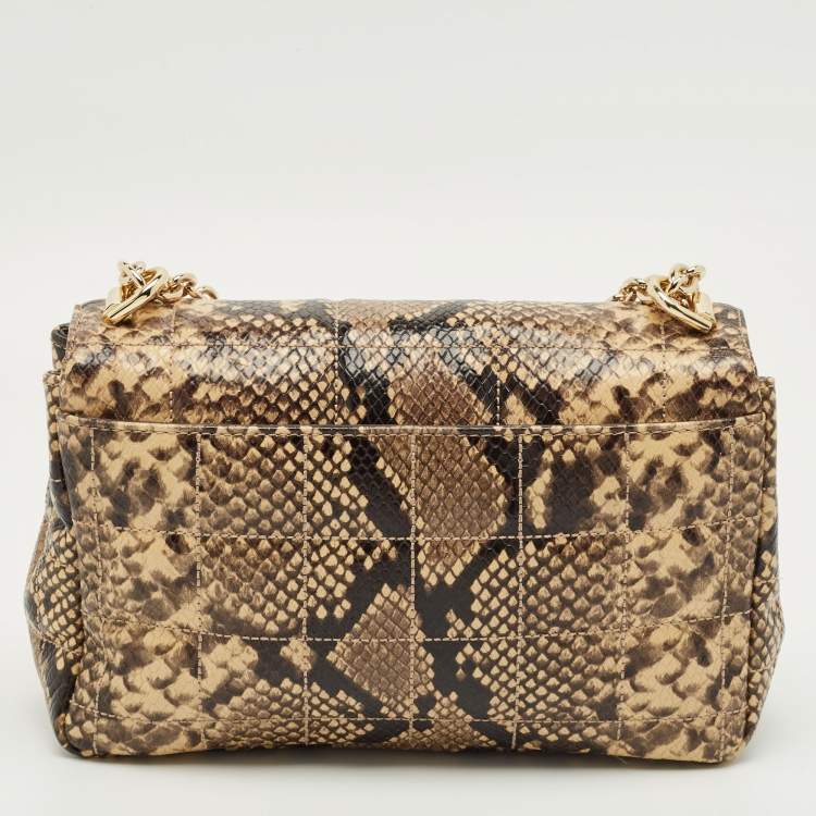 Pre Owned Michael Kors Cream/Black Python Embossed Leather Large Soho Shoulder Bag