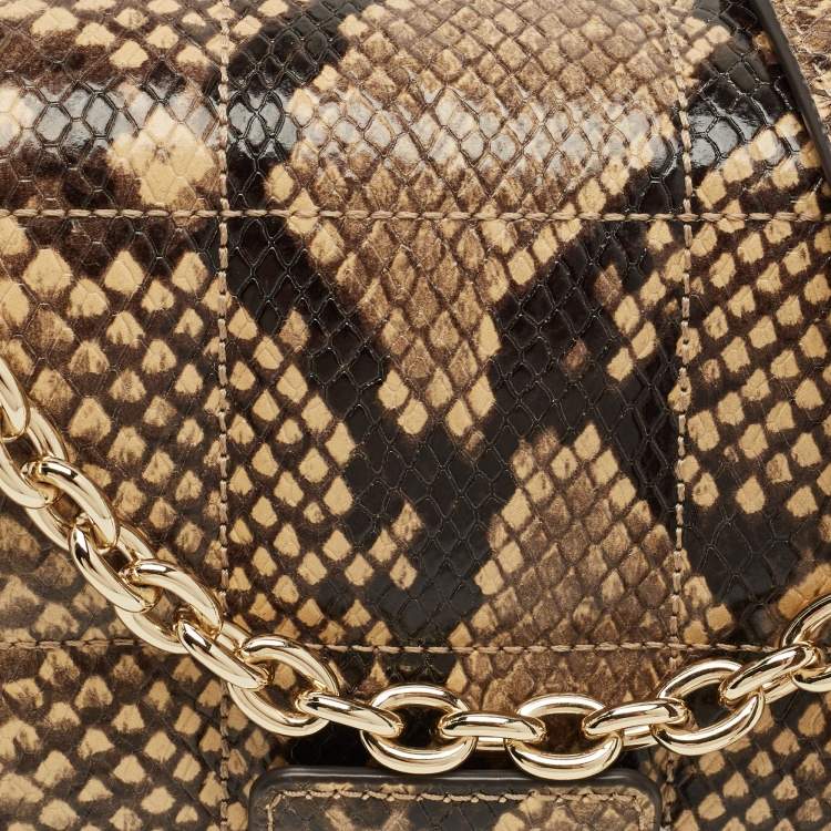 Pre Owned Michael Kors Cream/Black Python Embossed Leather Large Soho Shoulder Bag