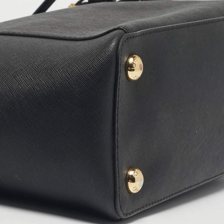 Pre Owned Michael Black Leather East West Top Zip Tote