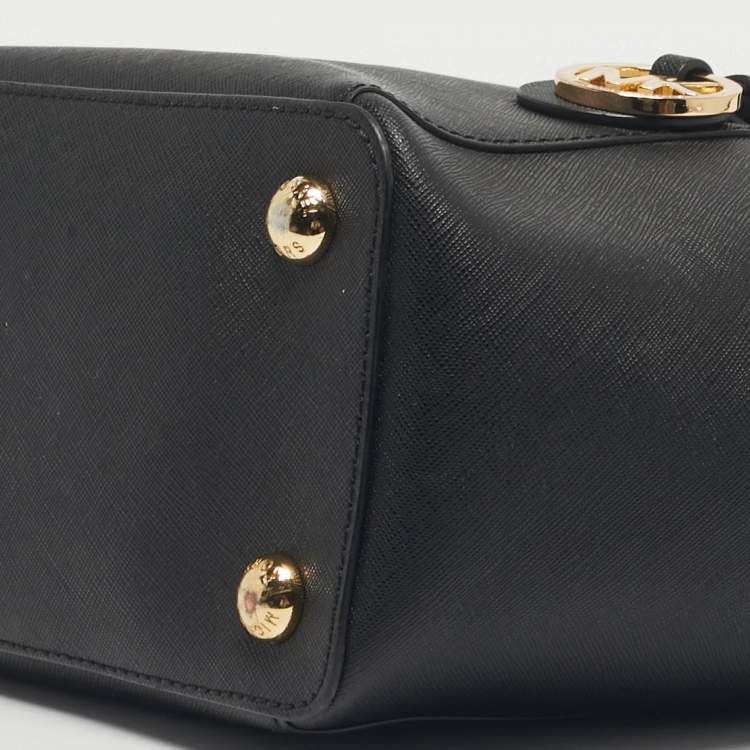 Pre Owned Michael Black Leather East West Top Zip Tote