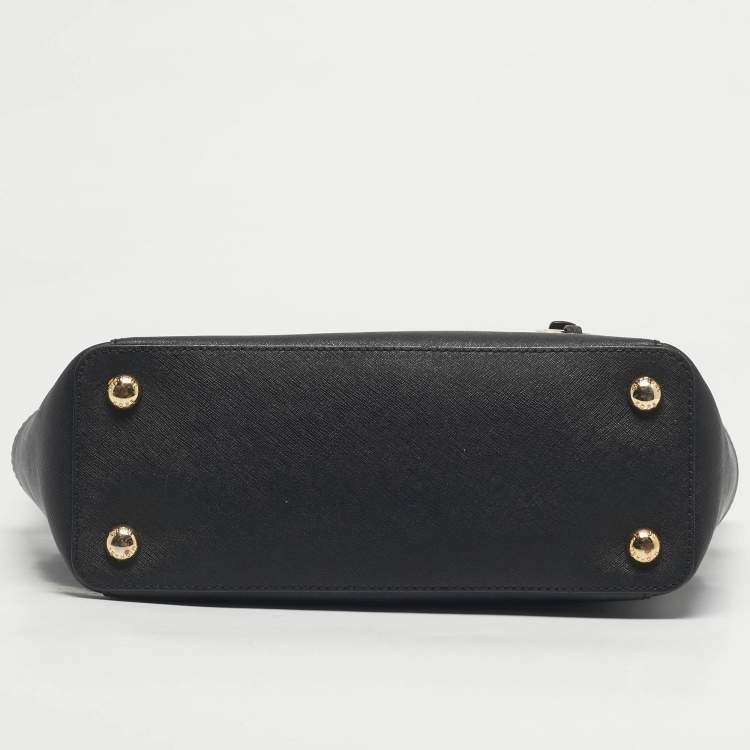 Pre Owned Michael Black Leather East West Top Zip Tote