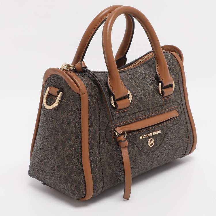 Pre Owned Michael Kors Brown Coated Canvas and Leather Extra Small Carine Satchel