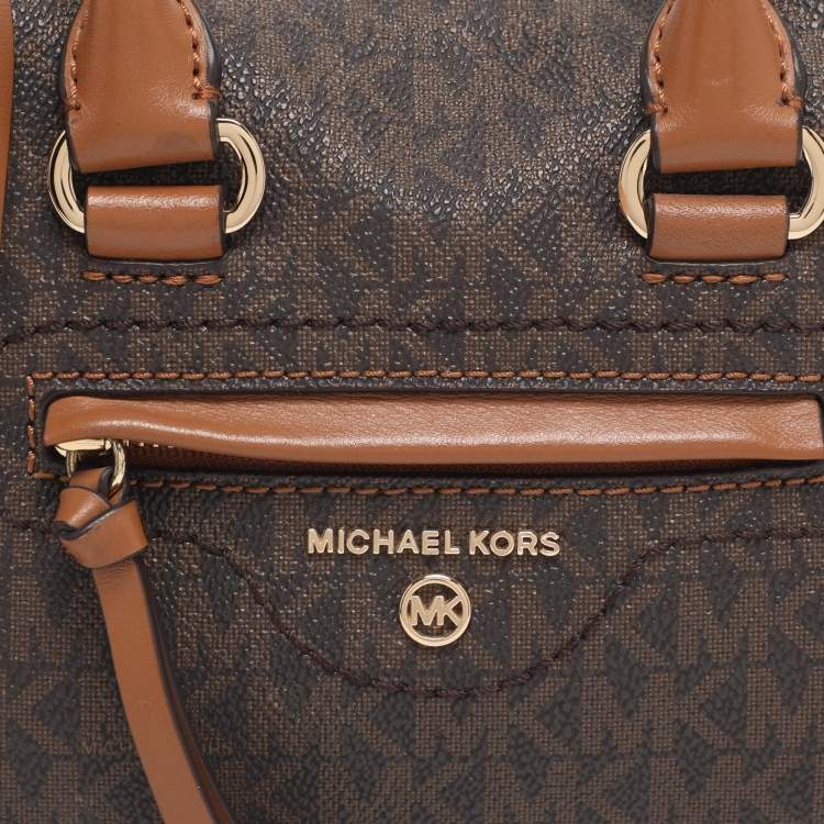 Pre Owned Michael Kors Brown Coated Canvas and Leather Extra Small Carine Satchel