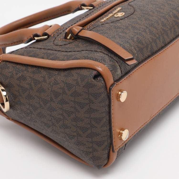 Pre Owned Michael Kors Brown Coated Canvas and Leather Extra Small Carine Satchel