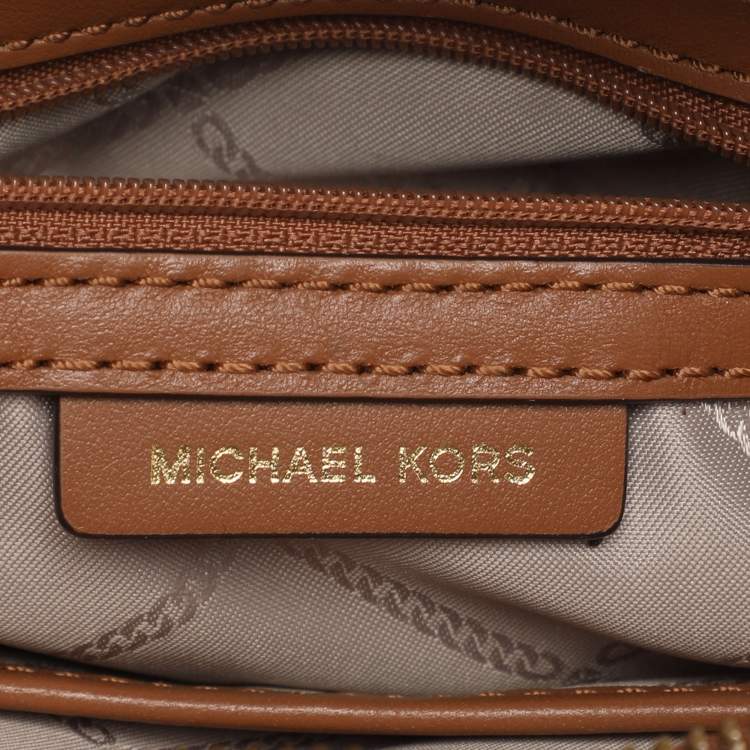 Pre Owned Michael Kors Brown Coated Canvas and Leather Extra Small Carine Satchel