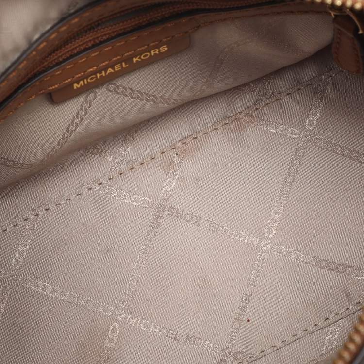 Pre Owned Michael Kors Brown Coated Canvas and Leather Extra Small Carine Satchel