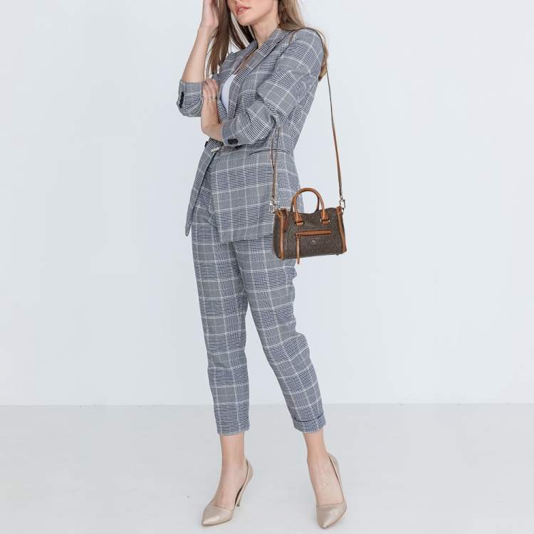 Pre Owned Michael Kors Brown Coated Canvas and Leather Extra Small Carine Satchel