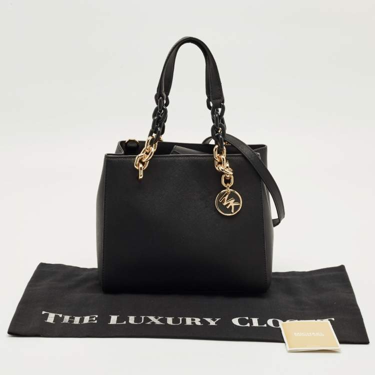 Pre Owned Michael Kors Black Saffiano Leather Mini Cynthia Tote