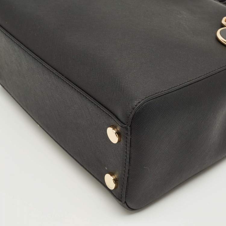 Pre Owned Michael Kors Black Saffiano Leather Mini Cynthia Tote