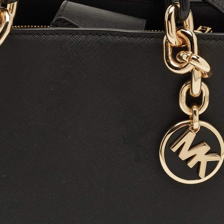 Pre Owned Michael Kors Black Saffiano Leather Mini Cynthia Tote