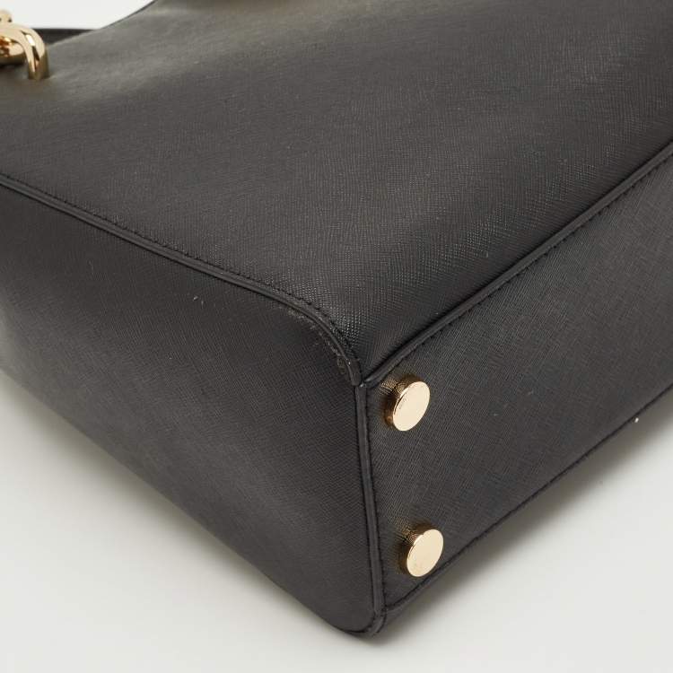 Pre Owned Michael Kors Black Saffiano Leather Mini Cynthia Tote