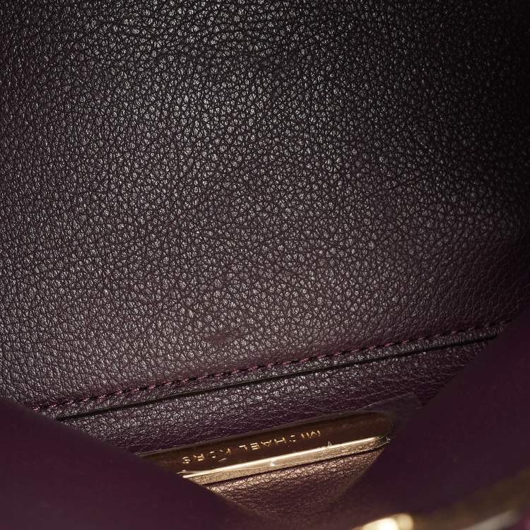 Pre Owned Michael Kors Purple/Brown Signature Coated Canvas and Leather Bucket Bag